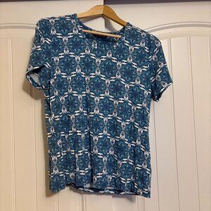 Brooke Shields Essentials Geometric Print T Shirt Medium Short Sleeve Blue White